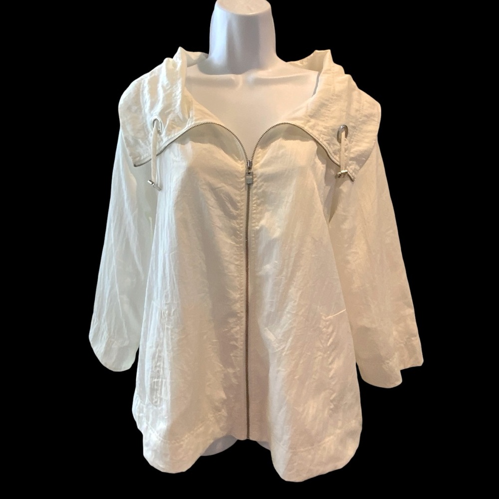 UBU Windbreaker Jacket Crinkled White Satin Lined Zipper Front Collar Size XL